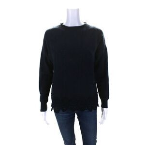 529 Womens High Neck Braided Knit Pullover Sweater Navy Blue Size Medium